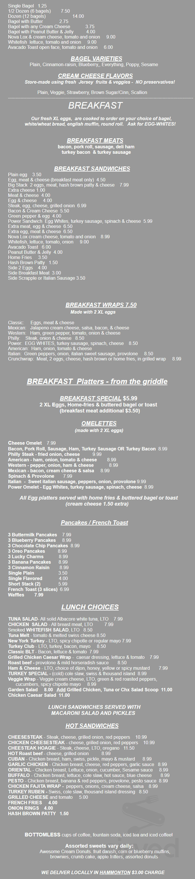 Bellevue Bagel Cafe menus in Hammonton, New Jersey, United States