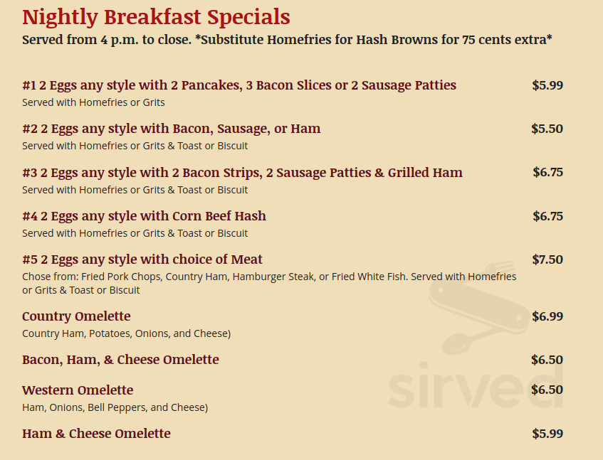 Duncan Family Restaurant menu in Duncan, South Carolina, USA