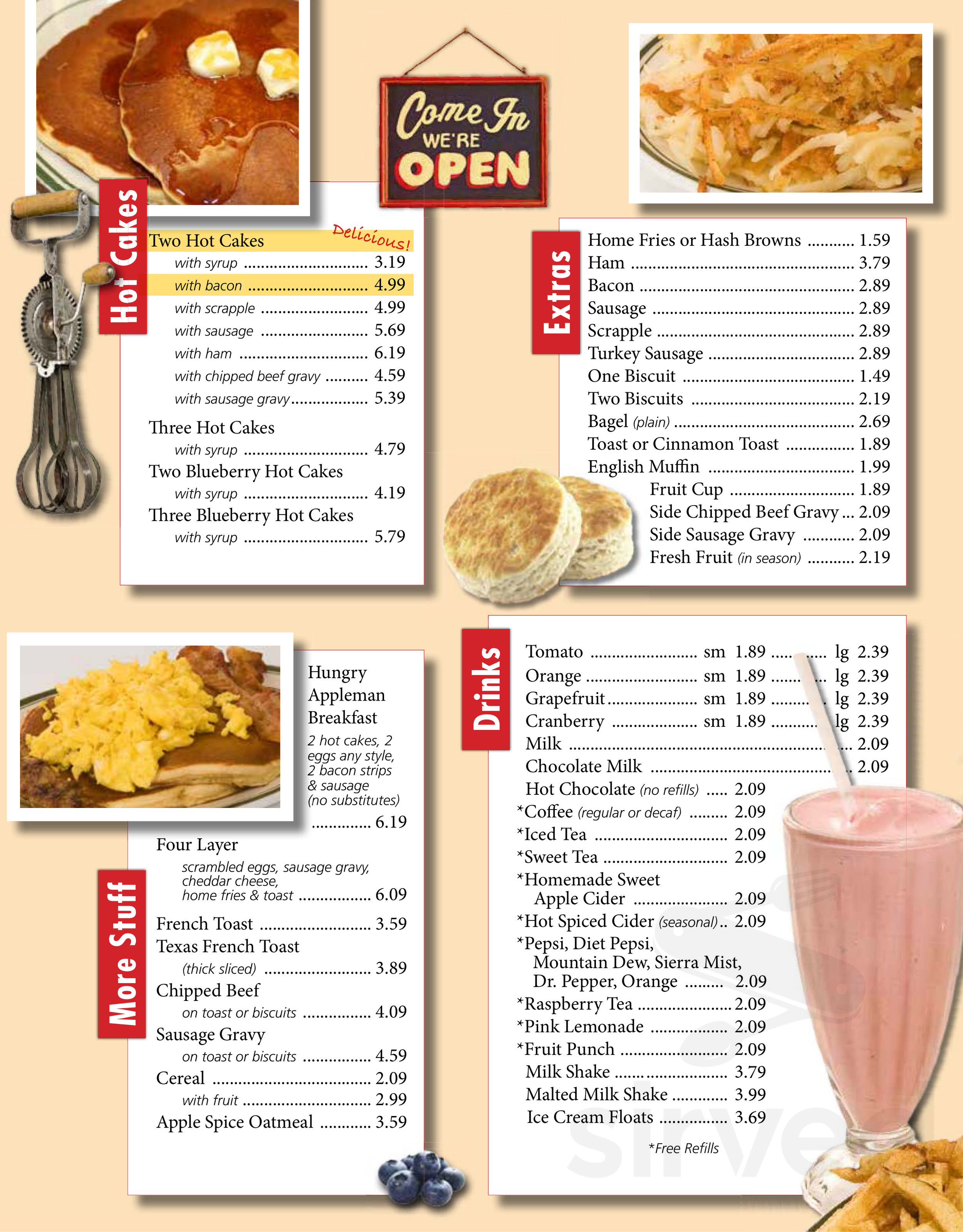 Baugher's Restaurant menu in Westminster, Maryland, USA