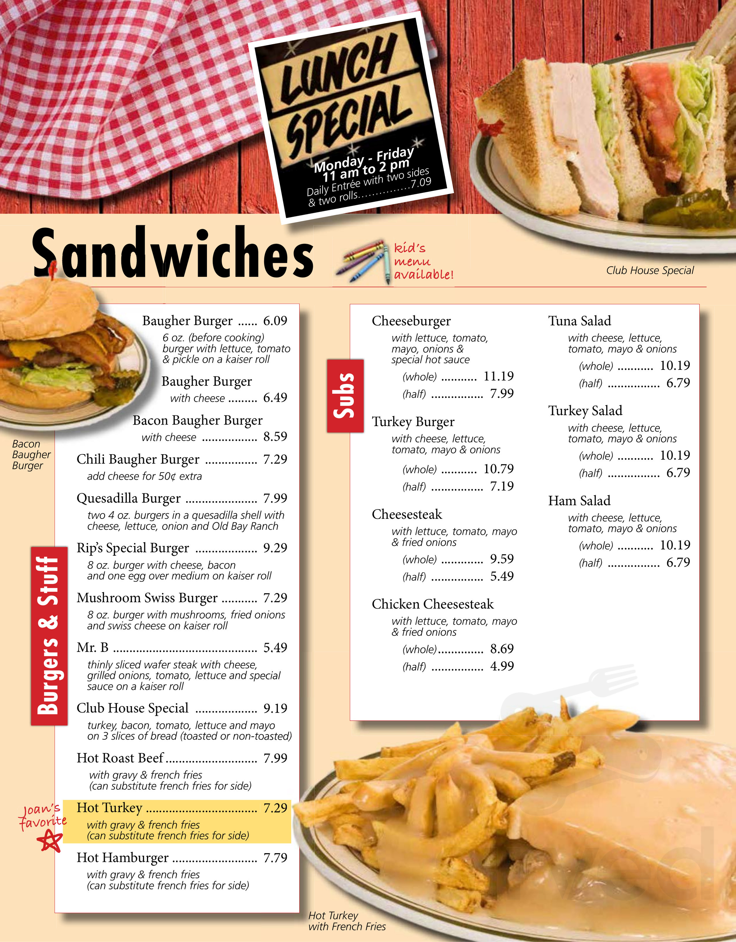 Baugher's Restaurant menus in Westminster, Maryland, United States