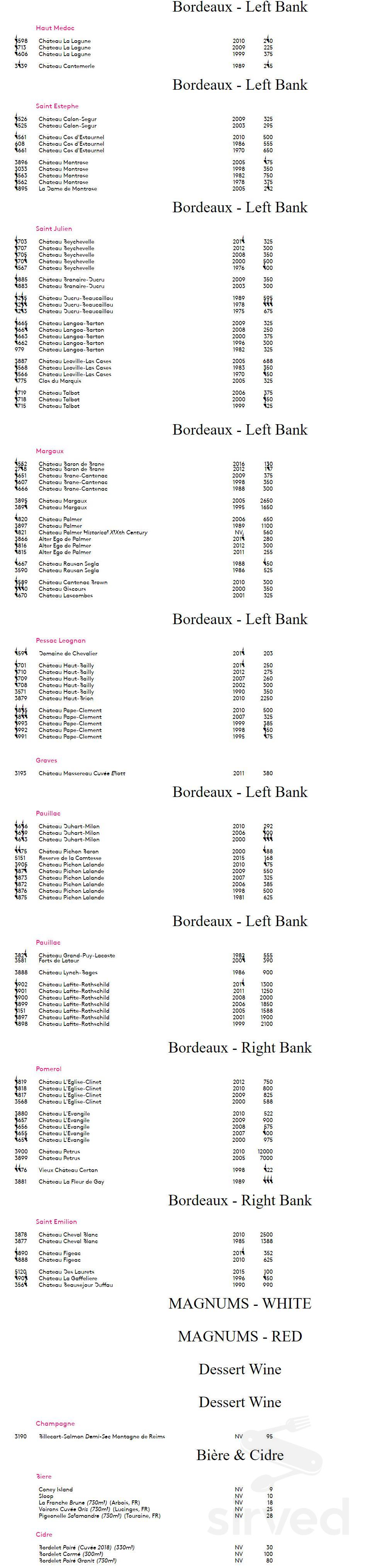 Dirty French Steakhouse menus in Miami, Florida, United States