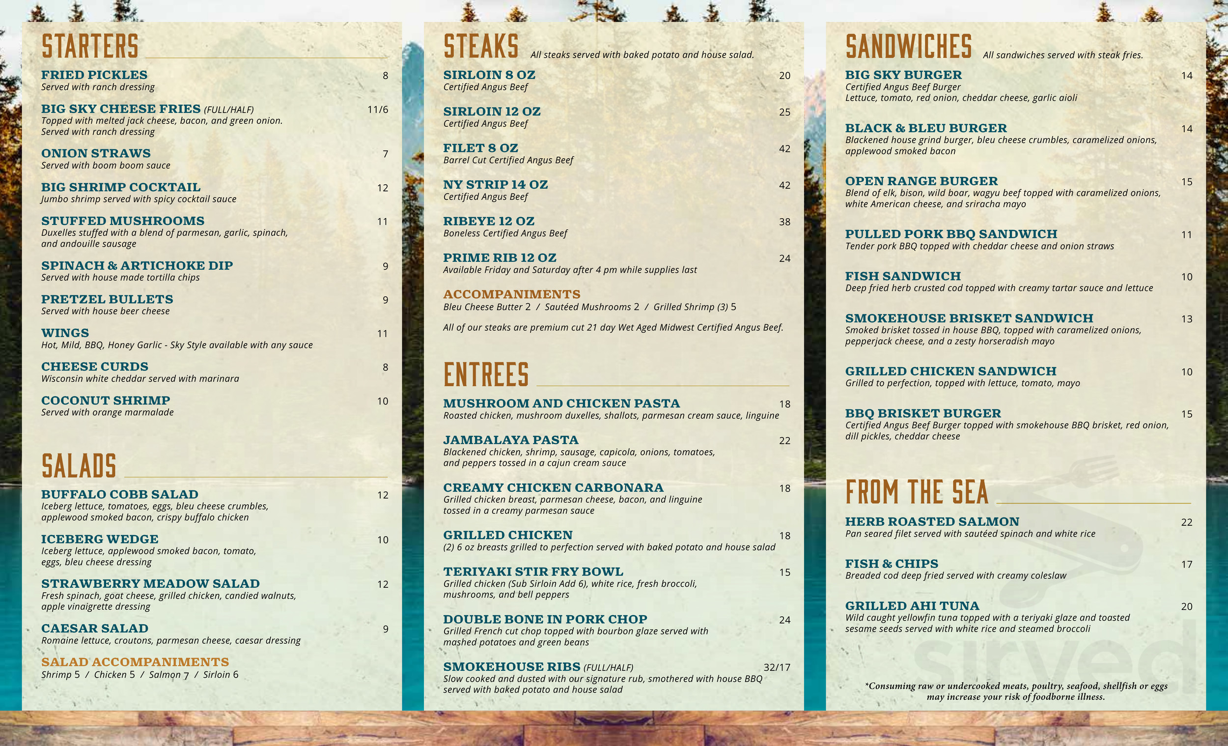 Big Sky Steak & Spirits menu in Greensburg, Indiana, USA