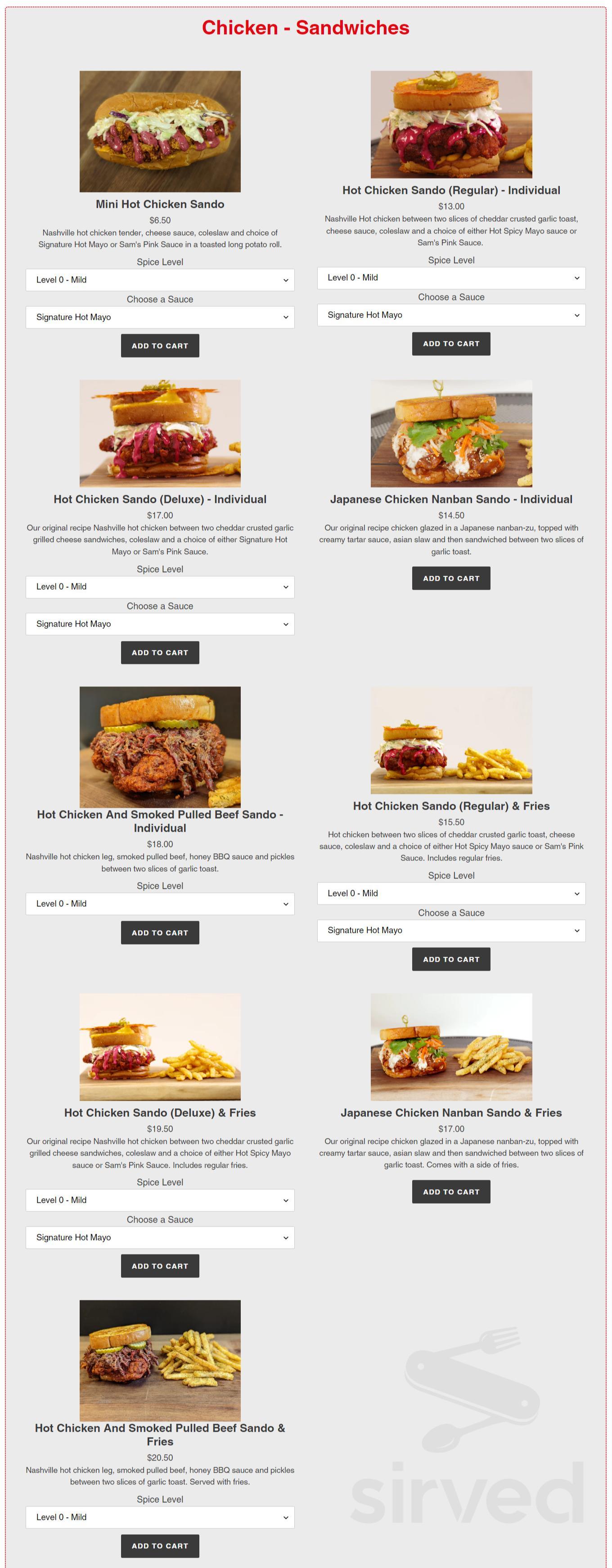 Sam's Ribs & Hot Chicken menu in Scarborough, Ontario, Canada