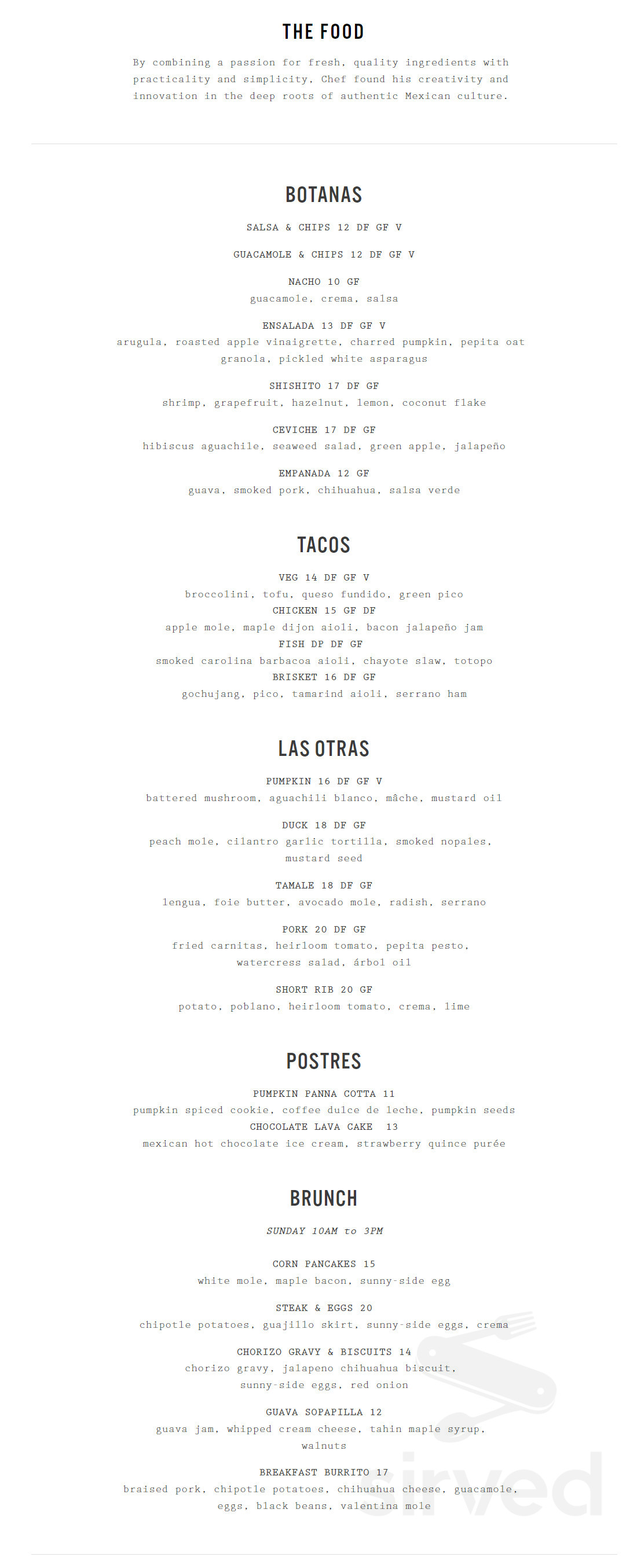 Menu - Asbury Park NJ's Barrio Costero | Sirved