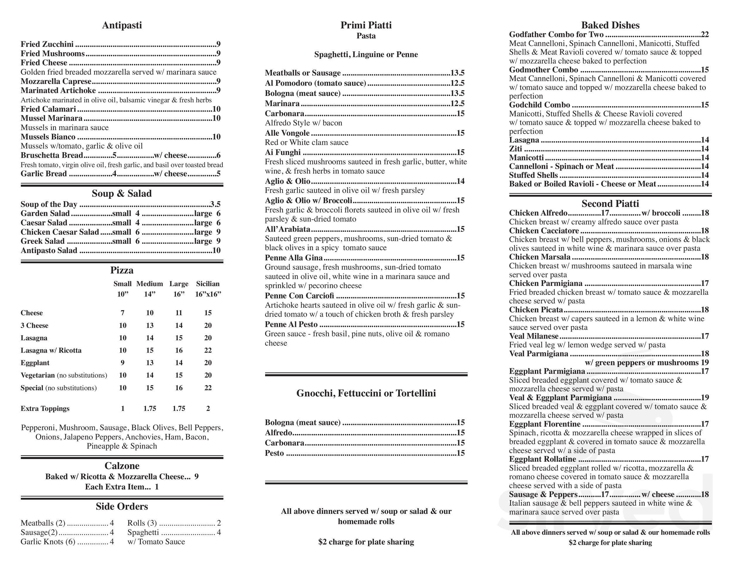 Touch of Italy Restaurant menu in New Smyrna Beach, Florida, USA