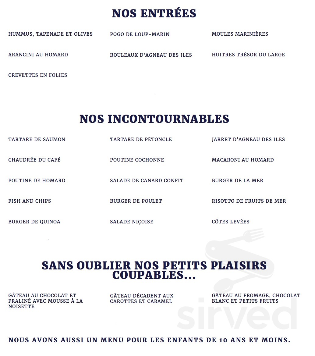 Restaurant la cote menu in L'ÉtangduNord, Quebec, Canada