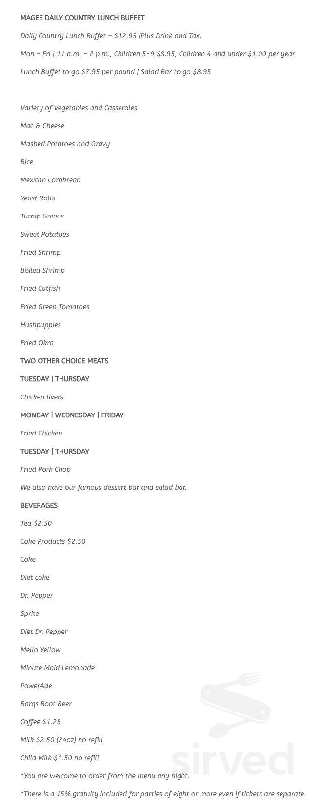 Berry S Seafood Magee Menu In Magee Mississippi Usa