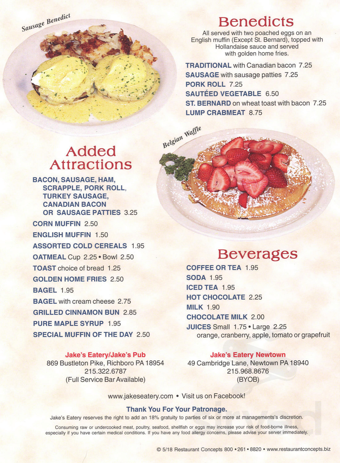 Jake's Eatery menu in Richboro, Pennsylvania, USA