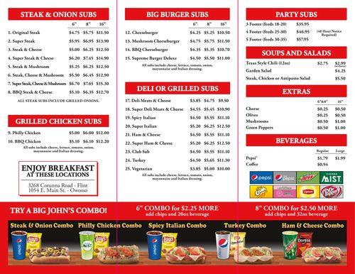 Big John Steak &amp; Onion menu in Lansing, Michigan, USA