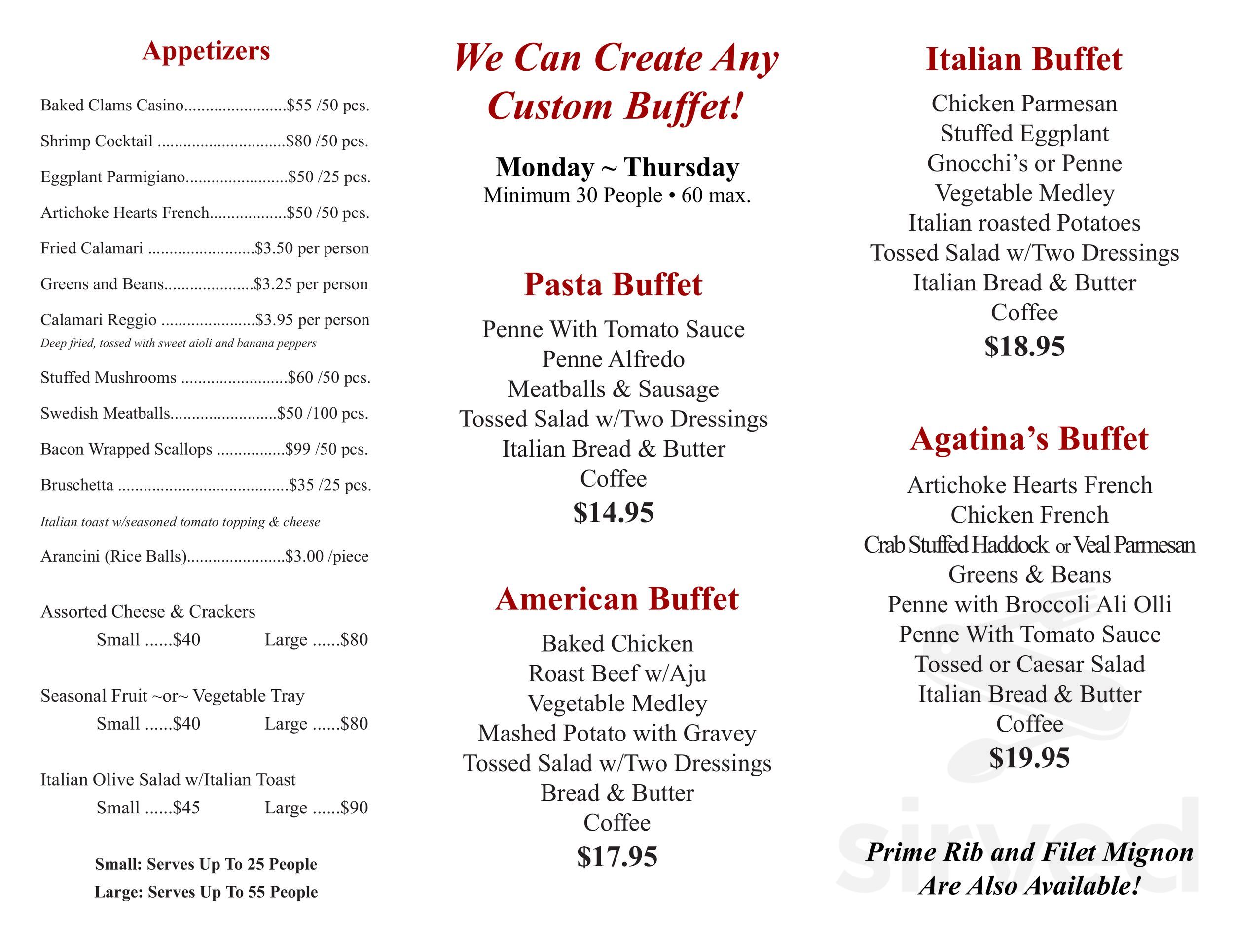 Agatina's Restaurant menu in Rochester, New York, USA