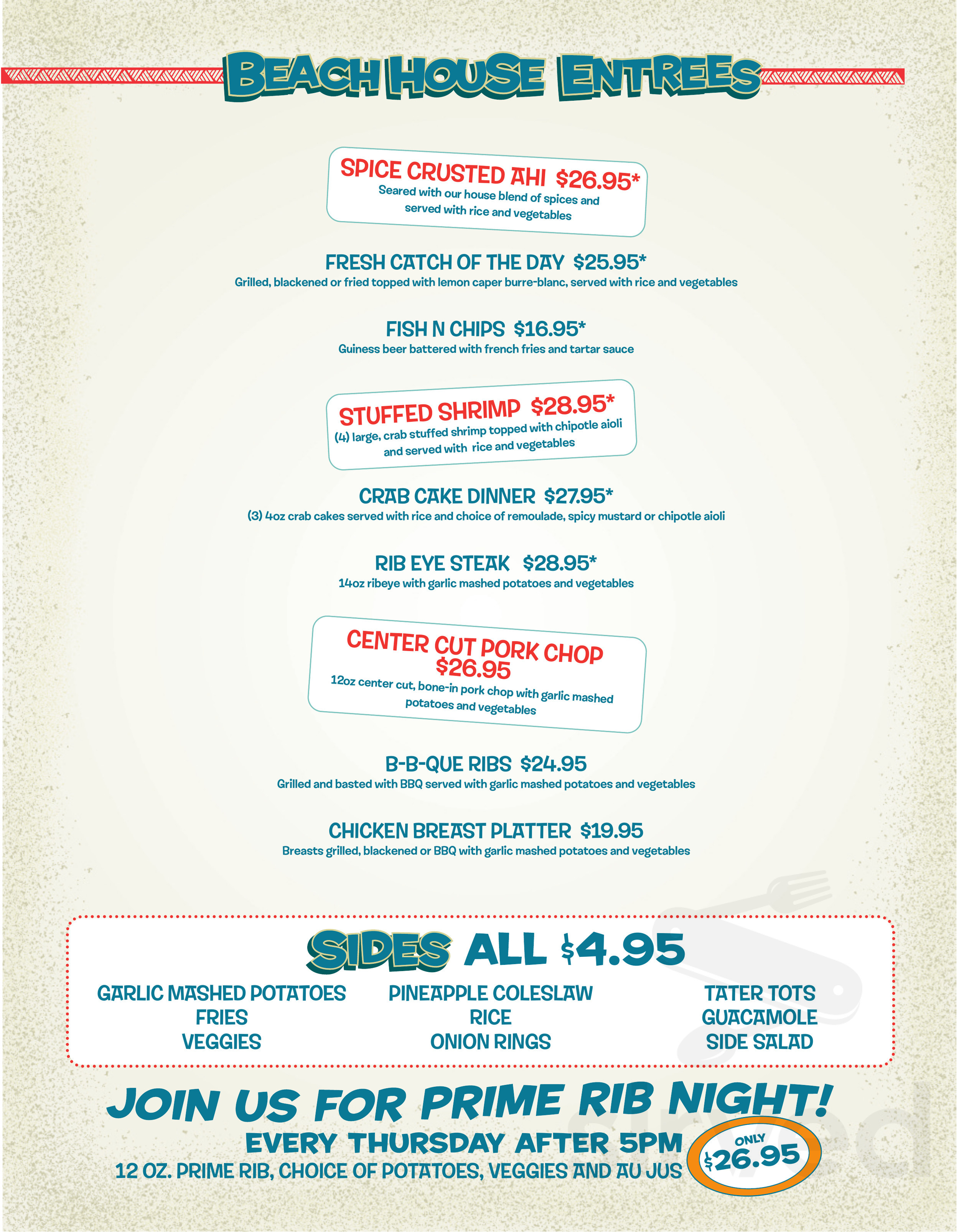 The Beach House Bar & Grill menu in Lahaina, Hawaii, USA