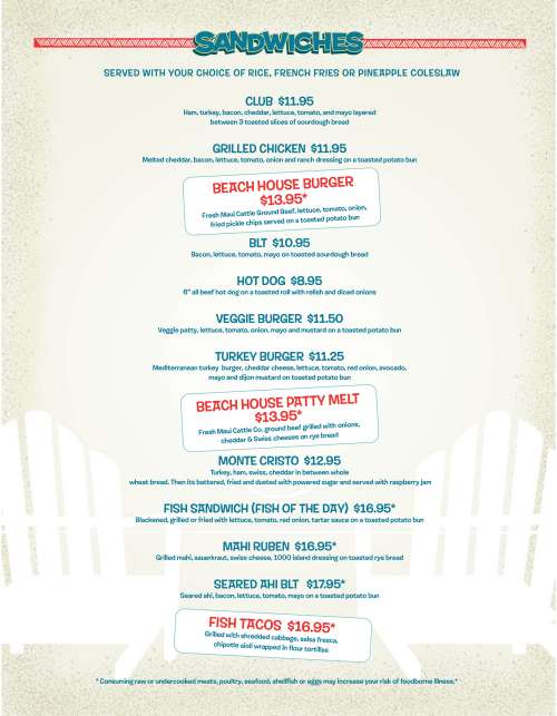 The Beach House Bar & Grill menu in Lahaina, Hawaii, USA
