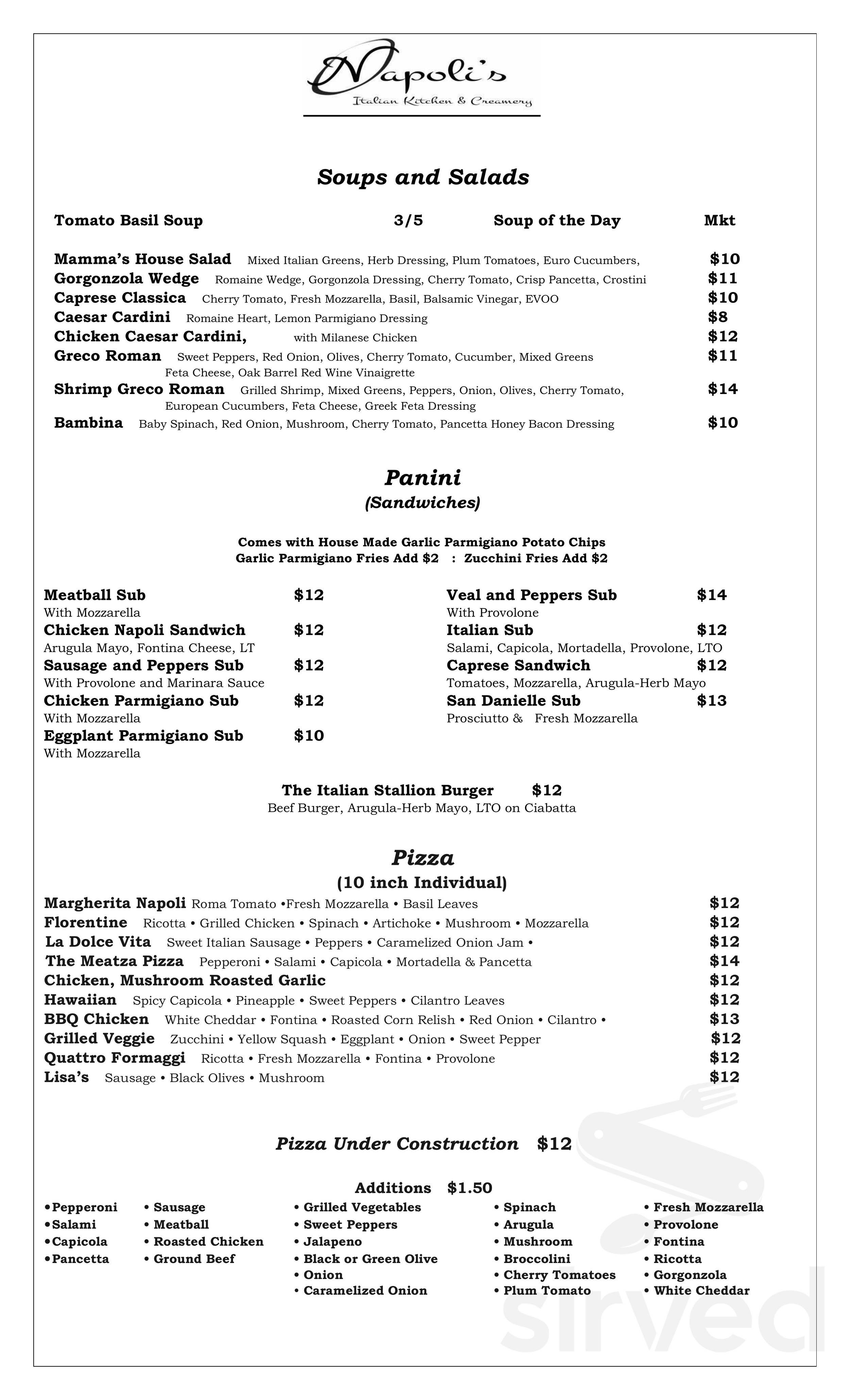 Napolis Italian Kitchen & Market menu in Grapevine, Texas, USA