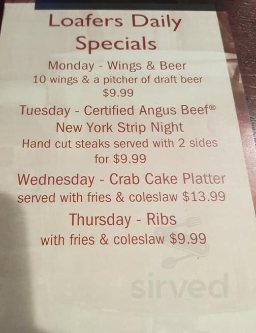 Loafers Seafood Grill menu in Catonsville, Maryland, USA