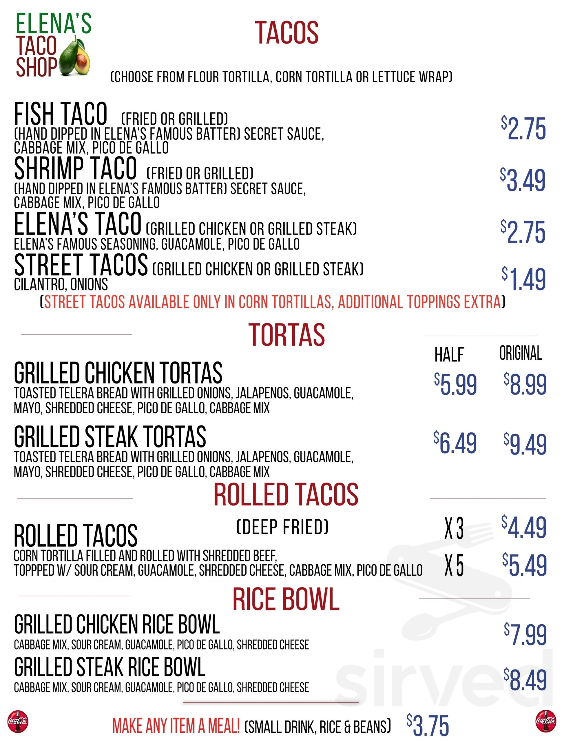 Elena's Taco Shop Menu In Memphis, Tennessee, Usa