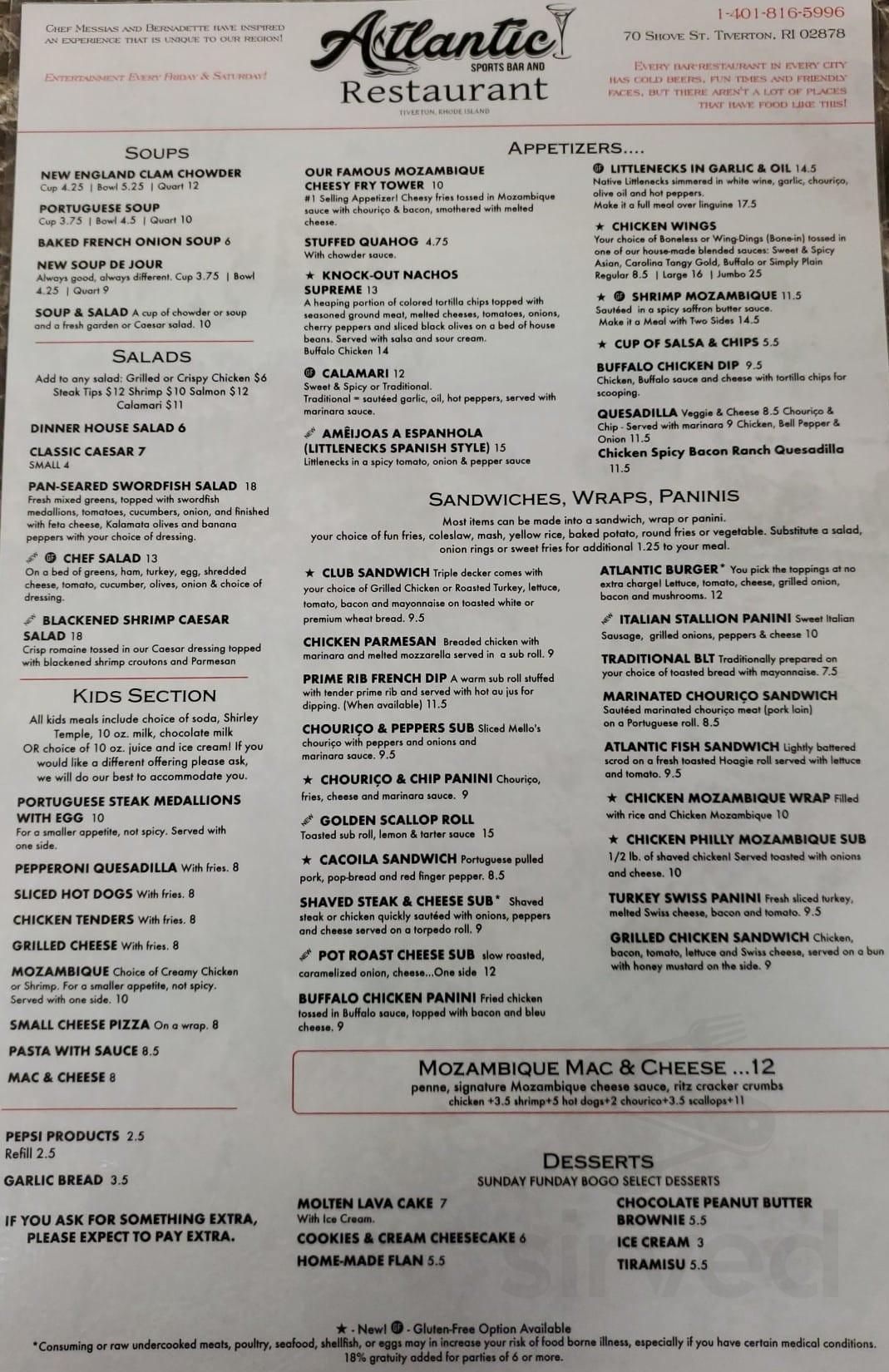 atlantic sports bar and restaurant menu