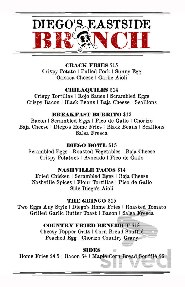 Diego's East Side menu in Providence, Rhode Island, USA