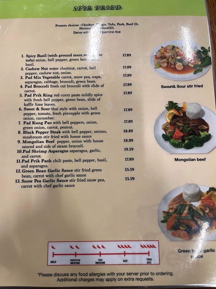 Thai Rice Restaurant menu in Pensacola, Florida, USA