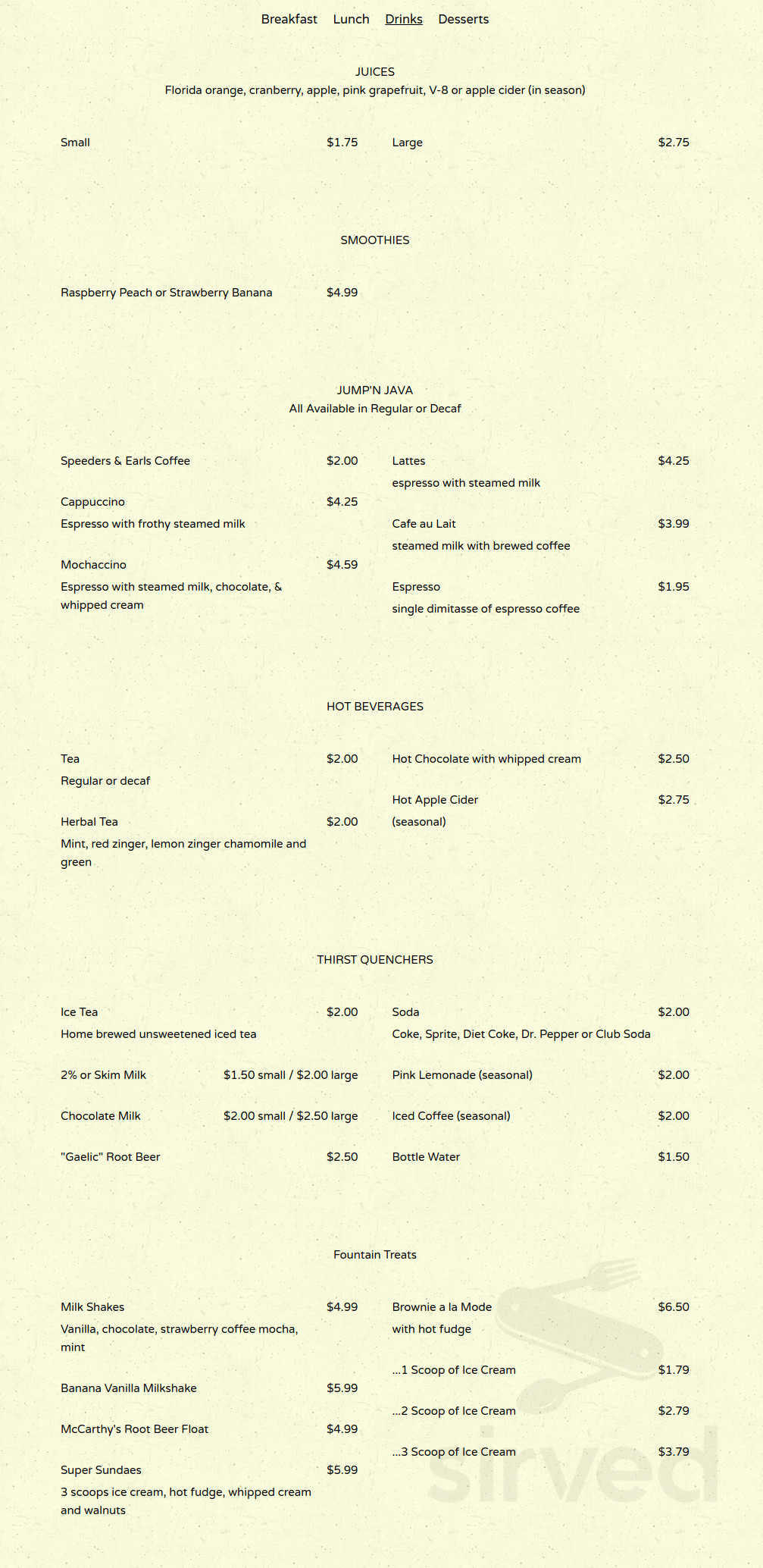 McCarthy's Restaurant menus in Stowe, Vermont, United States