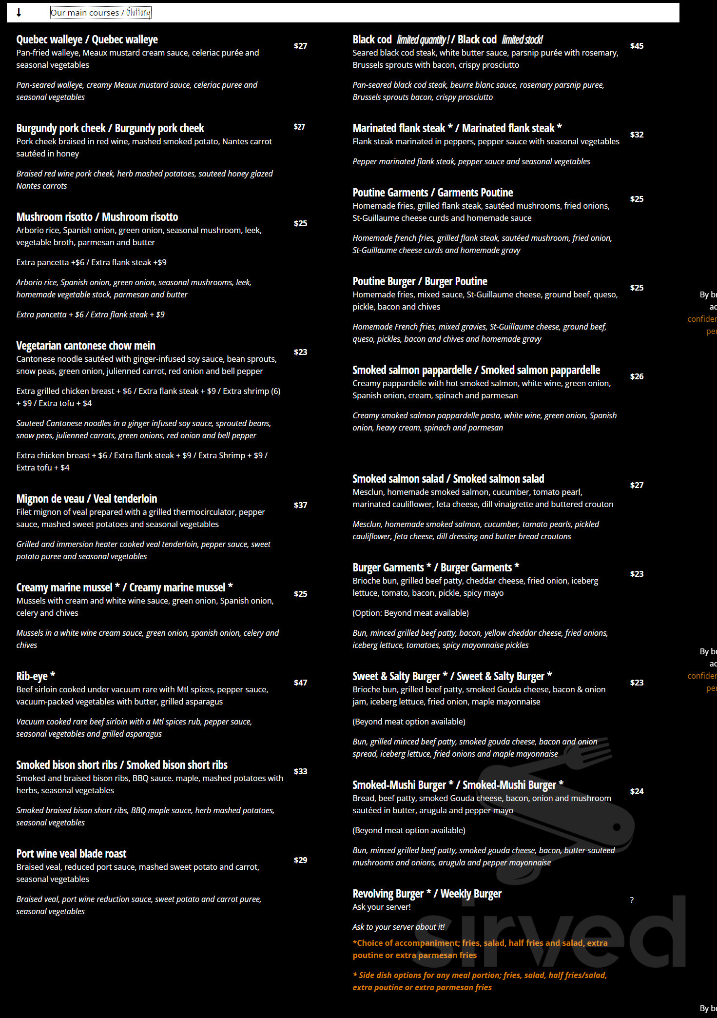 Les Garnements menus in Drummondville, Quebec, Canada