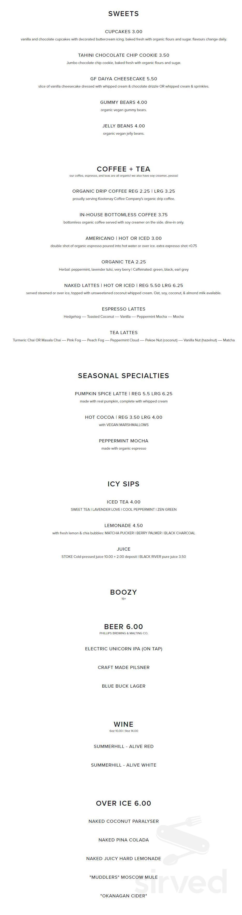Naked Cafe menu in Kelowna, British Columbia