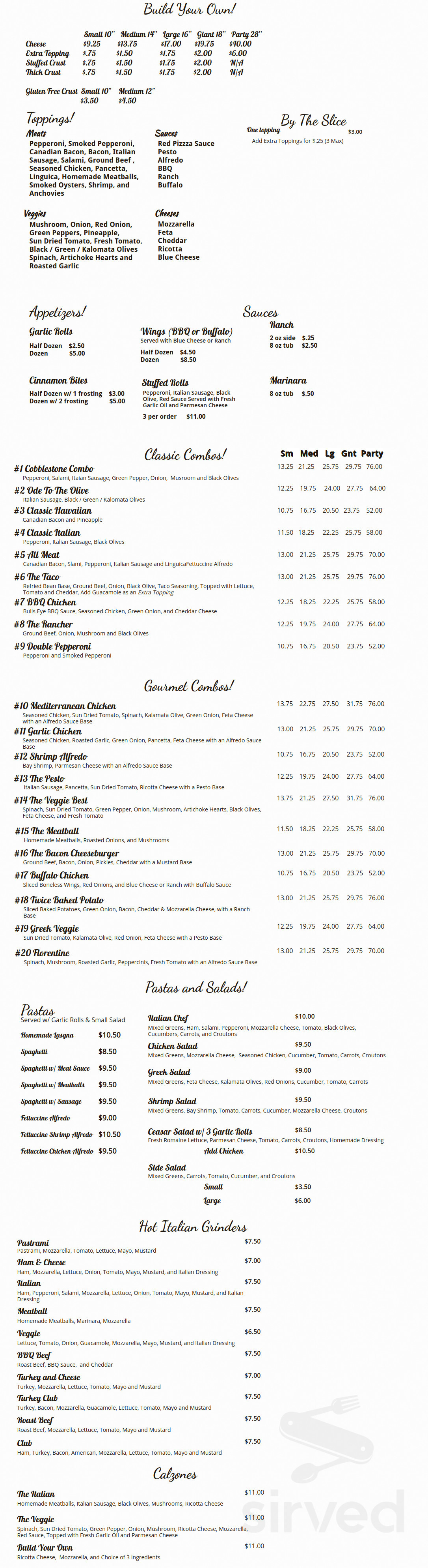 Cobblestone Pizza Co menus in Toledo, Oregon, United States