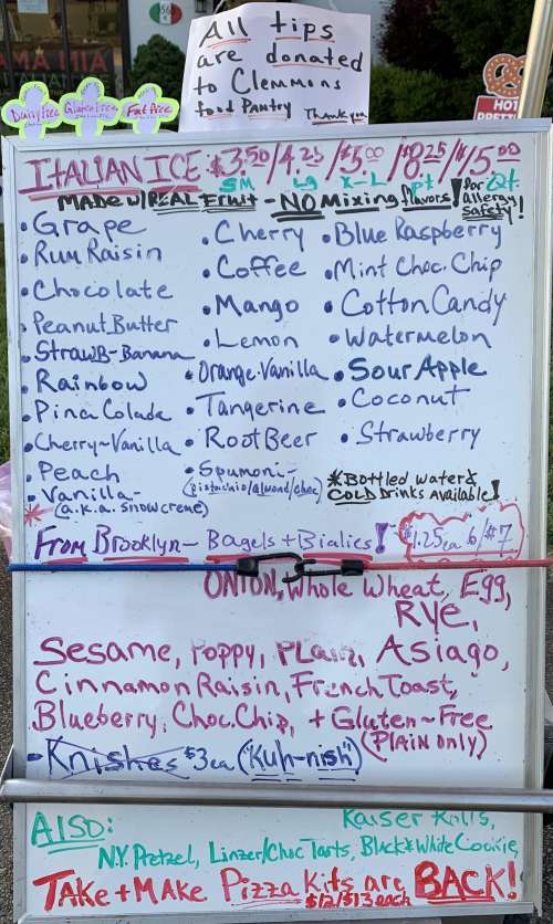 Mama Mia Italian Ice menu in Clemmons, North Carolina, USA