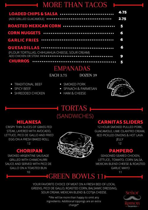 Senor Ramon Taqueria & Bites Grilled Cheese Bar menu in Great Falls ...