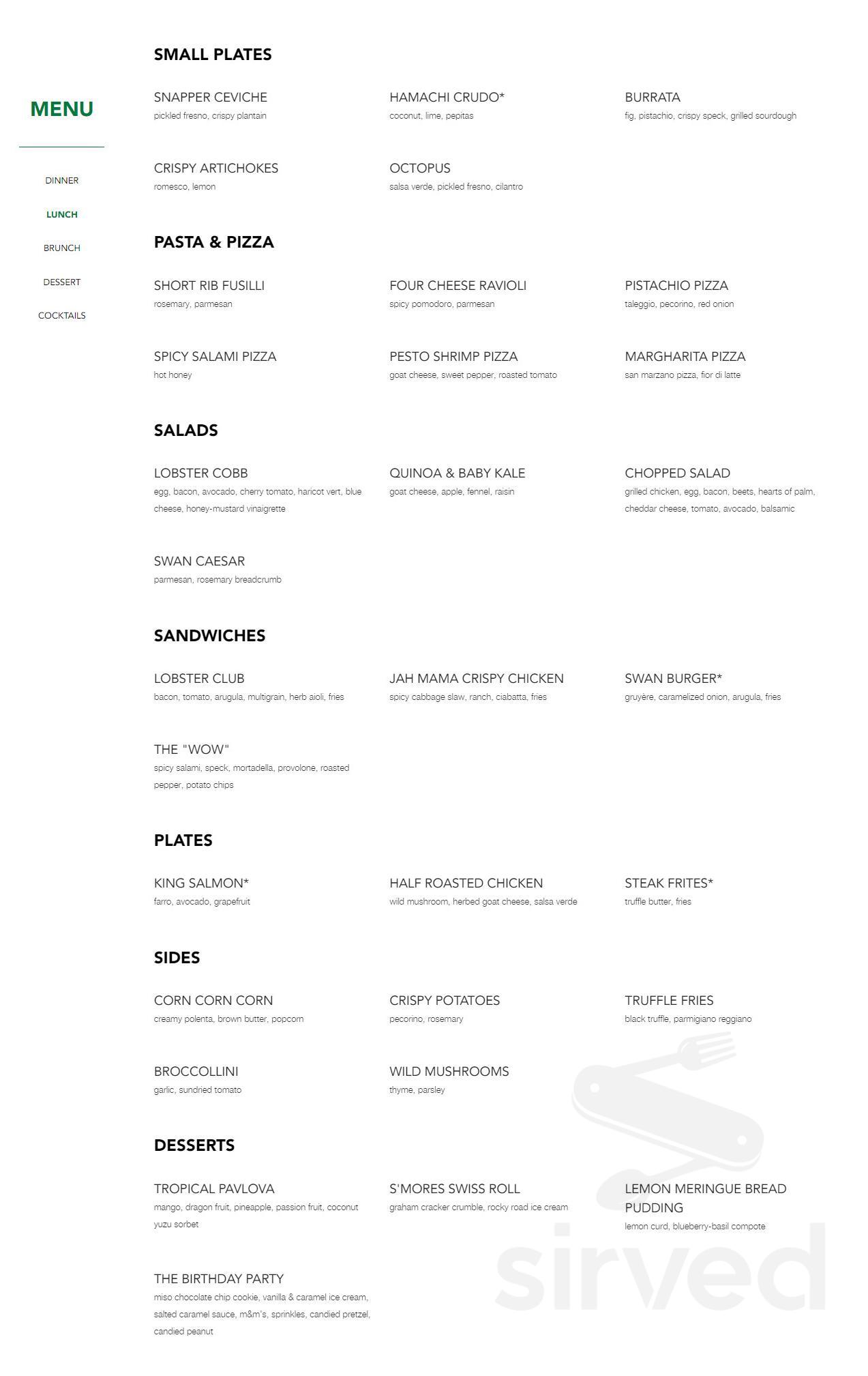 Swan Upstairs menu in Miami, Florida, USA