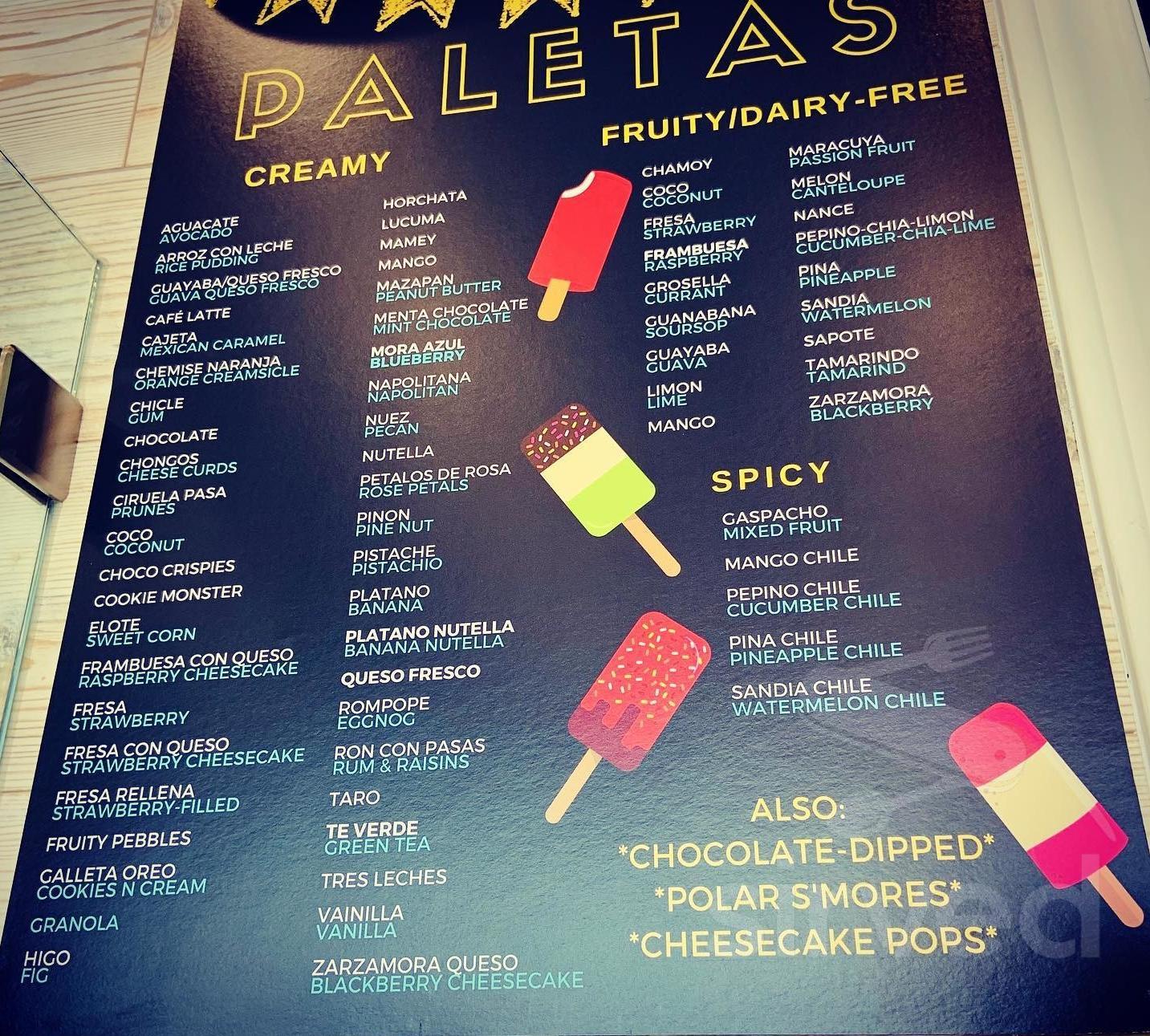 Tarascos Ice Cream menu in Houston, Texas, USA
