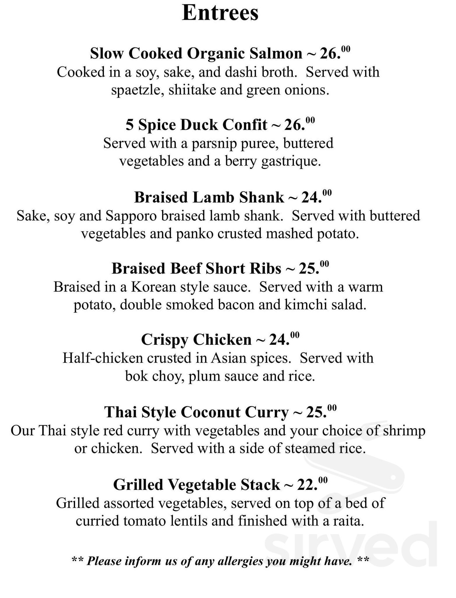 Ginger Restaurant menu in Niagara-on-the-Lake, Ontario