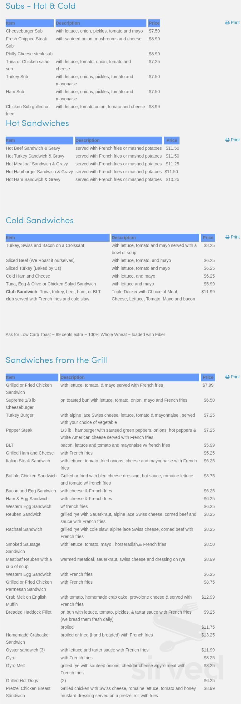 Menu - York PA's Central Family Restaurant | Sirved