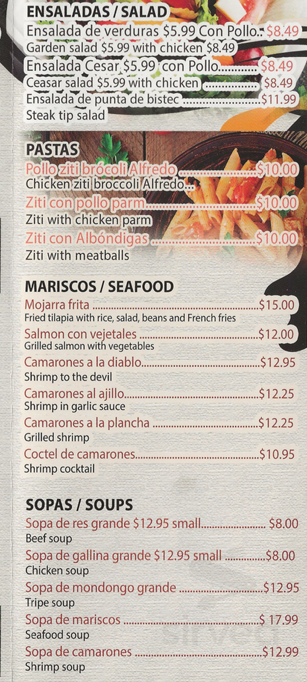 Azucena's bar & Restaurant menu in Central Falls, Rhode Island, USA