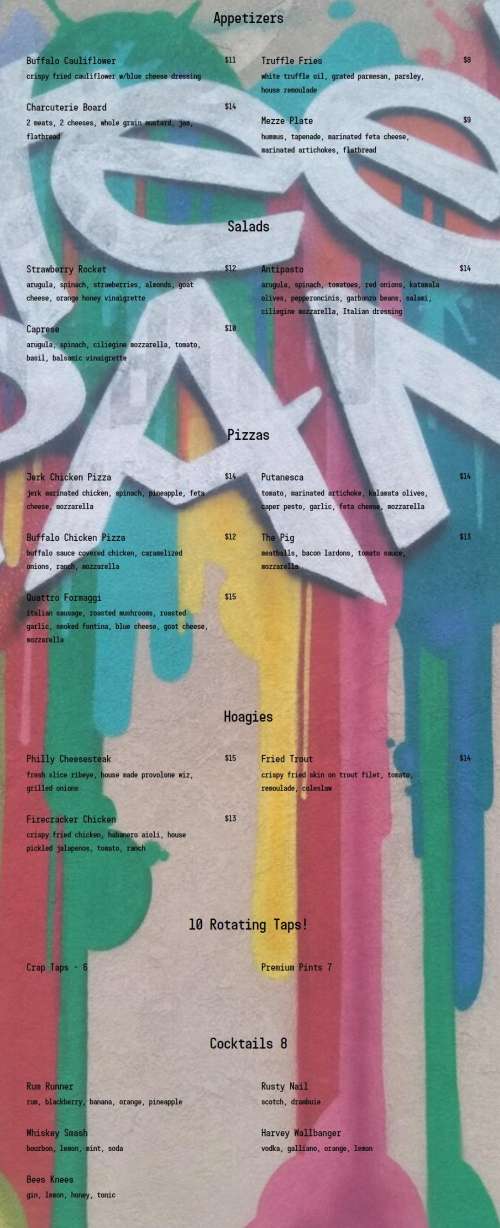 Steel Pan PNP menu in Colorado Springs, Colorado, USA
