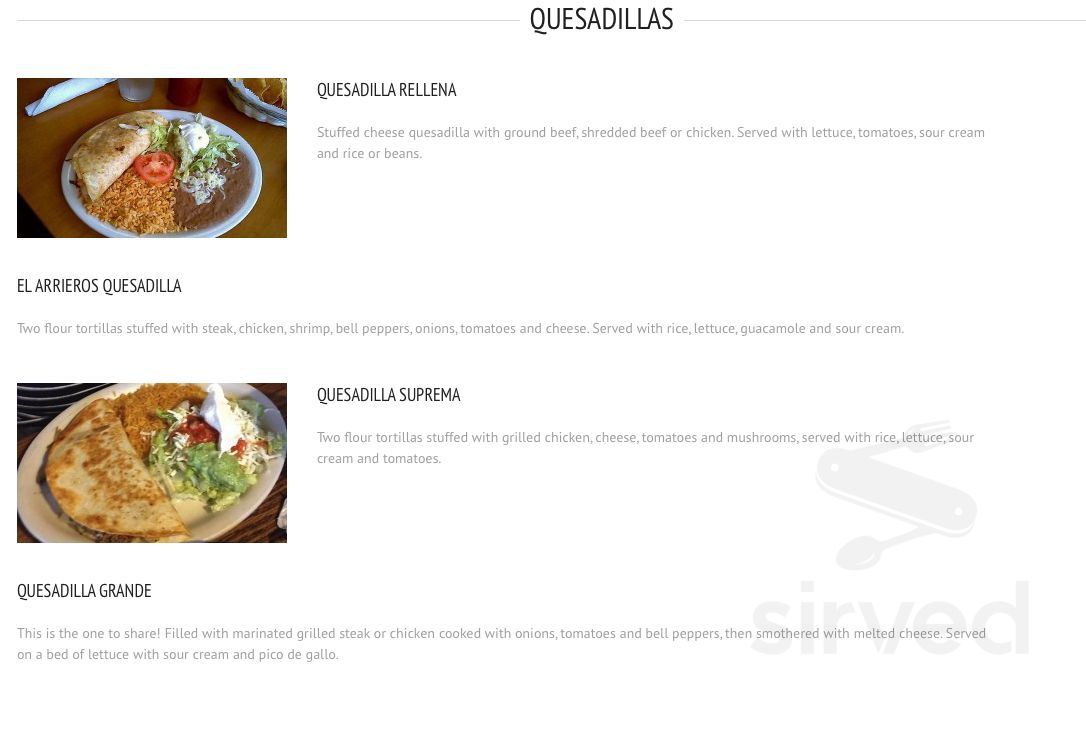 El Arriero Restaurante Mexicano menu in Grand Rapids, Michigan, USA