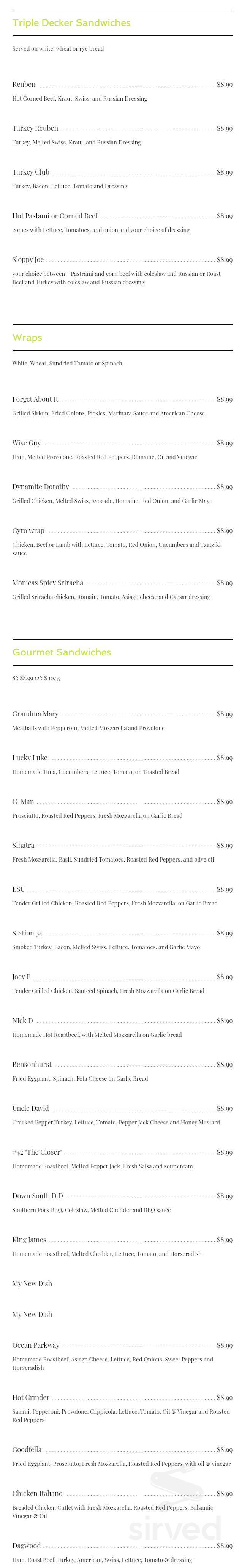 NY Deli and Catering menu in Tannersville, Pennsylvania, USA