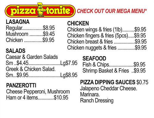 Pizza Tonite Chatham menu in Chatham-Kent, Ontario, Canada