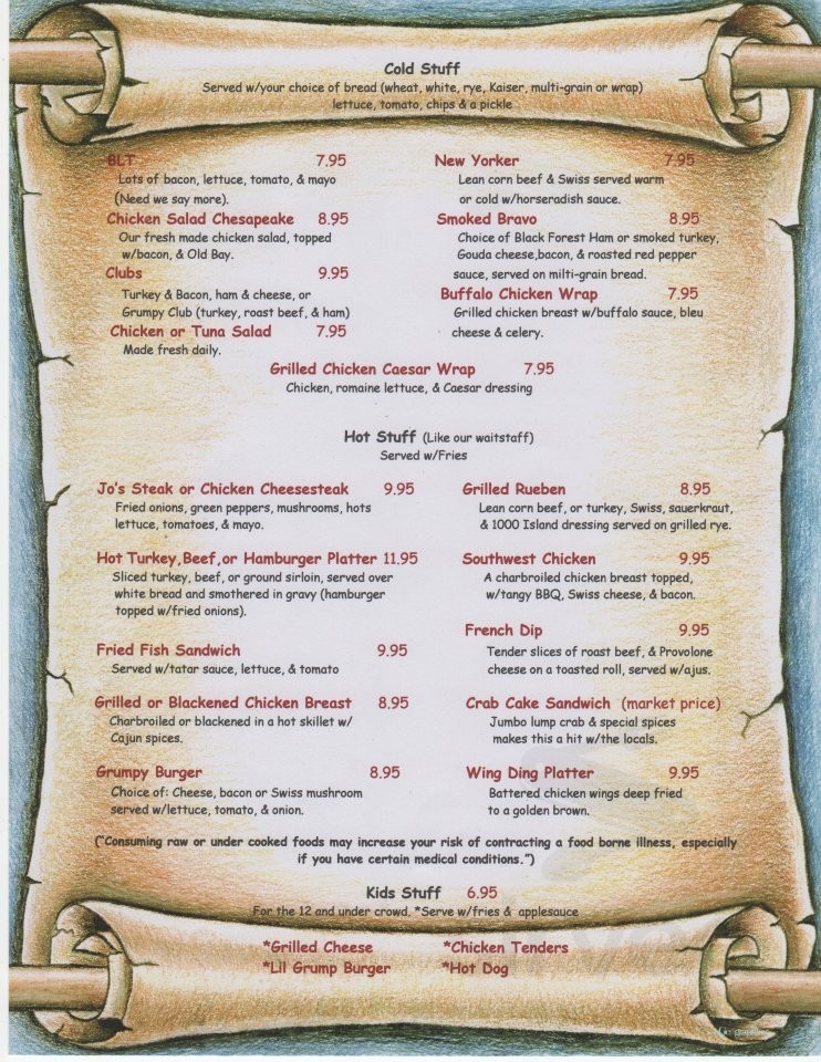 Grumpy's Bar and Grille menu in Aberdeen, Maryland, USA
