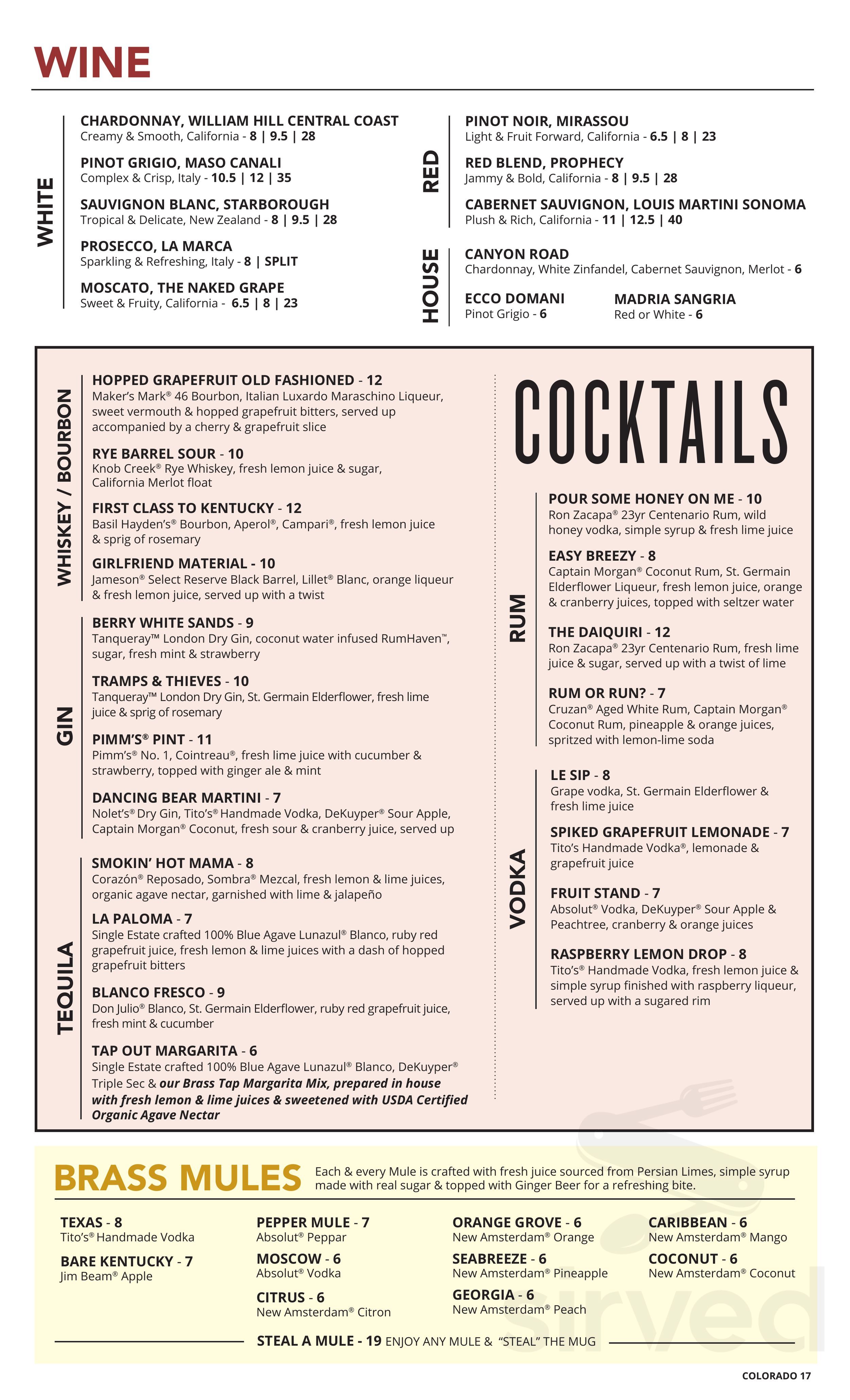 The Brass Tap menus in Rocklin, California, United States