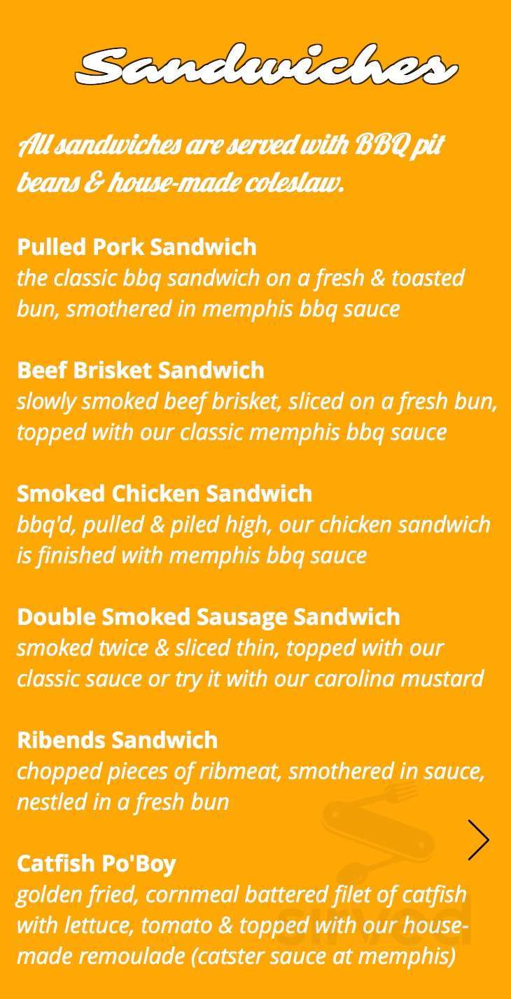 Memphis Blues BBQ House menu in Kelowna, British Columbia