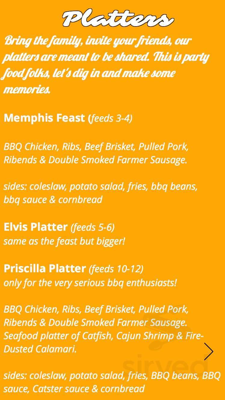 Memphis Blues BBQ House menu in Kelowna, British Columbia