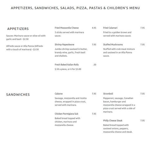 Napoli's Italian Restaurant menu in Sand Springs, Oklahoma, USA