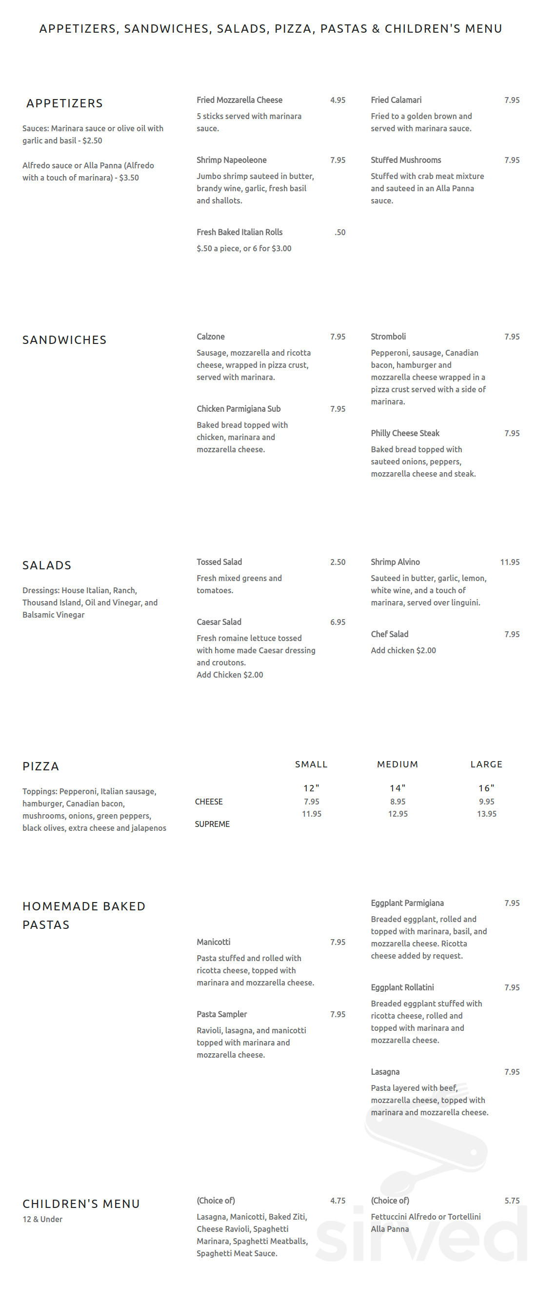 Napoli's Italian Restaurant menu in Sand Springs, Oklahoma, USA