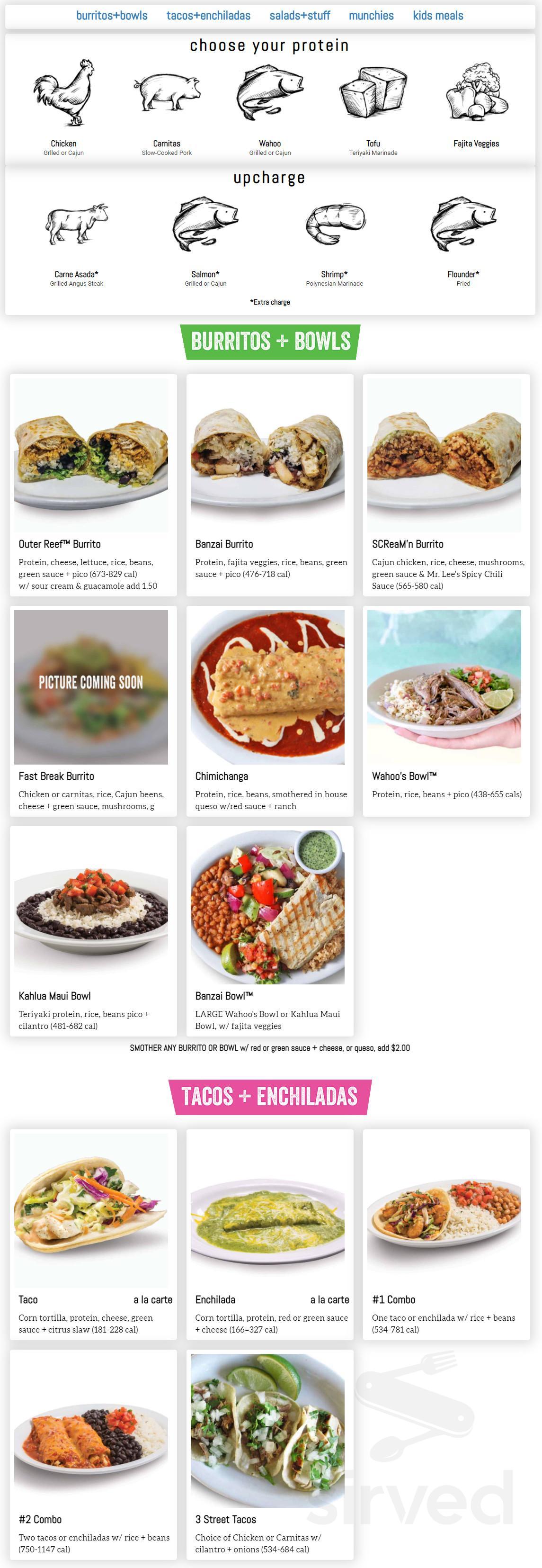 Wahoo's Fish Taco menu in Huntington Beach, California