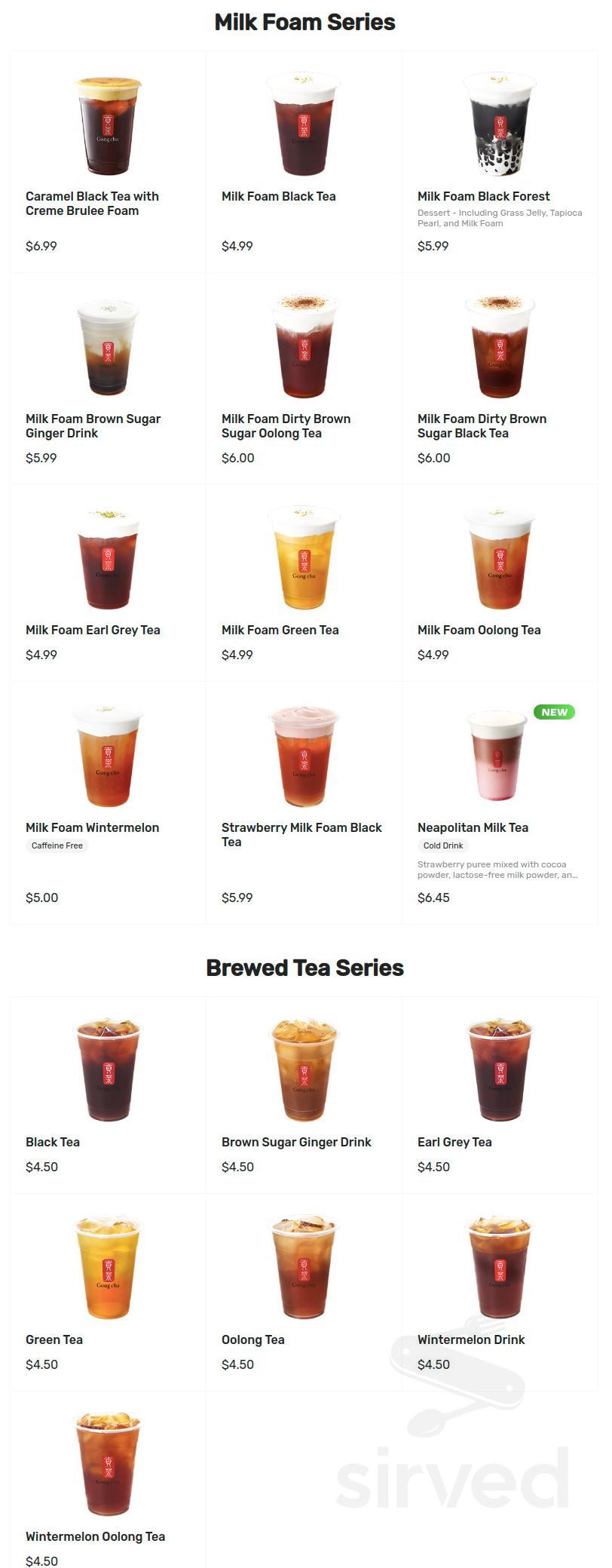 Gong Cha Arundel Mills menu in Hanover, Maryland, USA