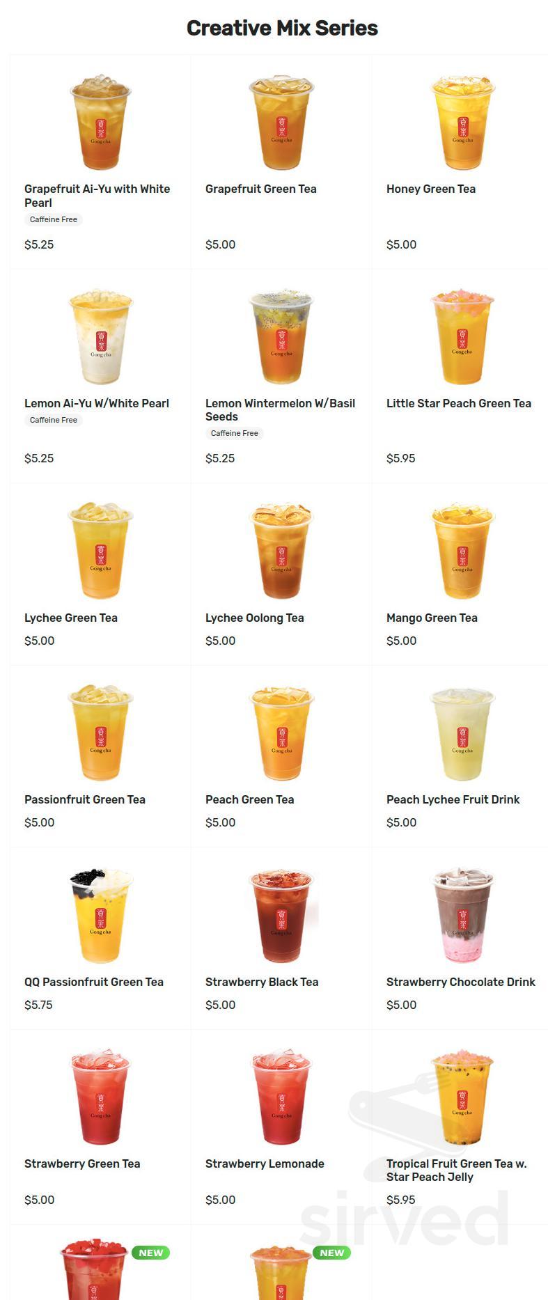 Gong Cha Arundel Mills menu in Hanover, Maryland, USA