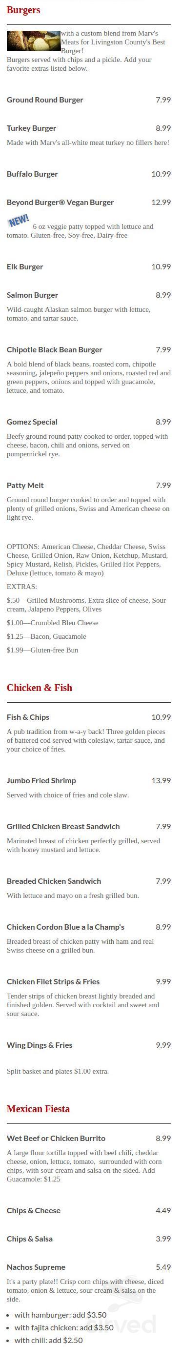 Champ's Pub menu in Brighton, Michigan