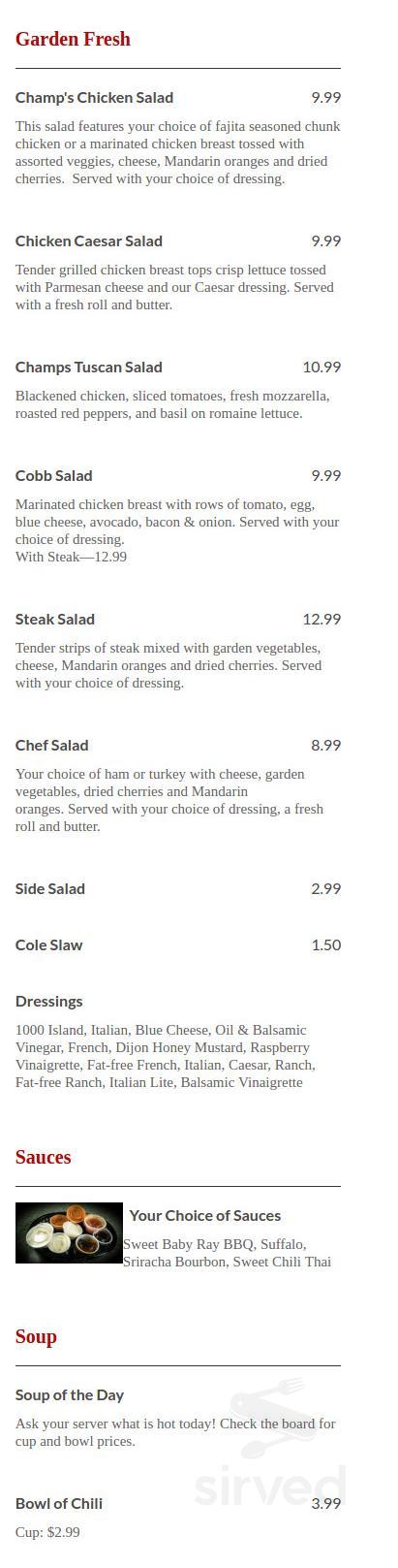 Champ's Pub menu in Brighton, Michigan