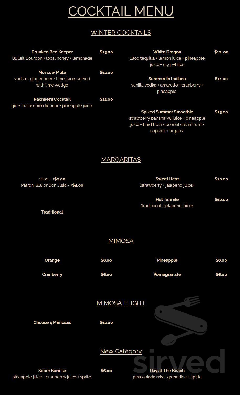 The Hassmer House Tavern & Inn menu in Versailles, Indiana, USA