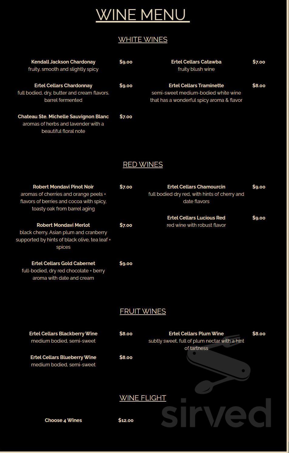 The Hassmer House Tavern & Inn menu in Versailles, Indiana, USA